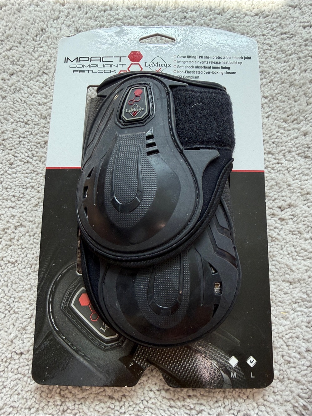 LeMieux Impact Fetlock Boots - Black with Red Accents Size L $110  Brand New - Picture 5 of 6